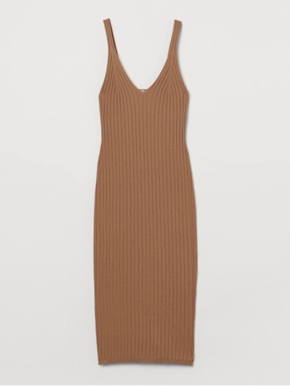 H&M Brown Tan Ribbed Knit Midi Dress